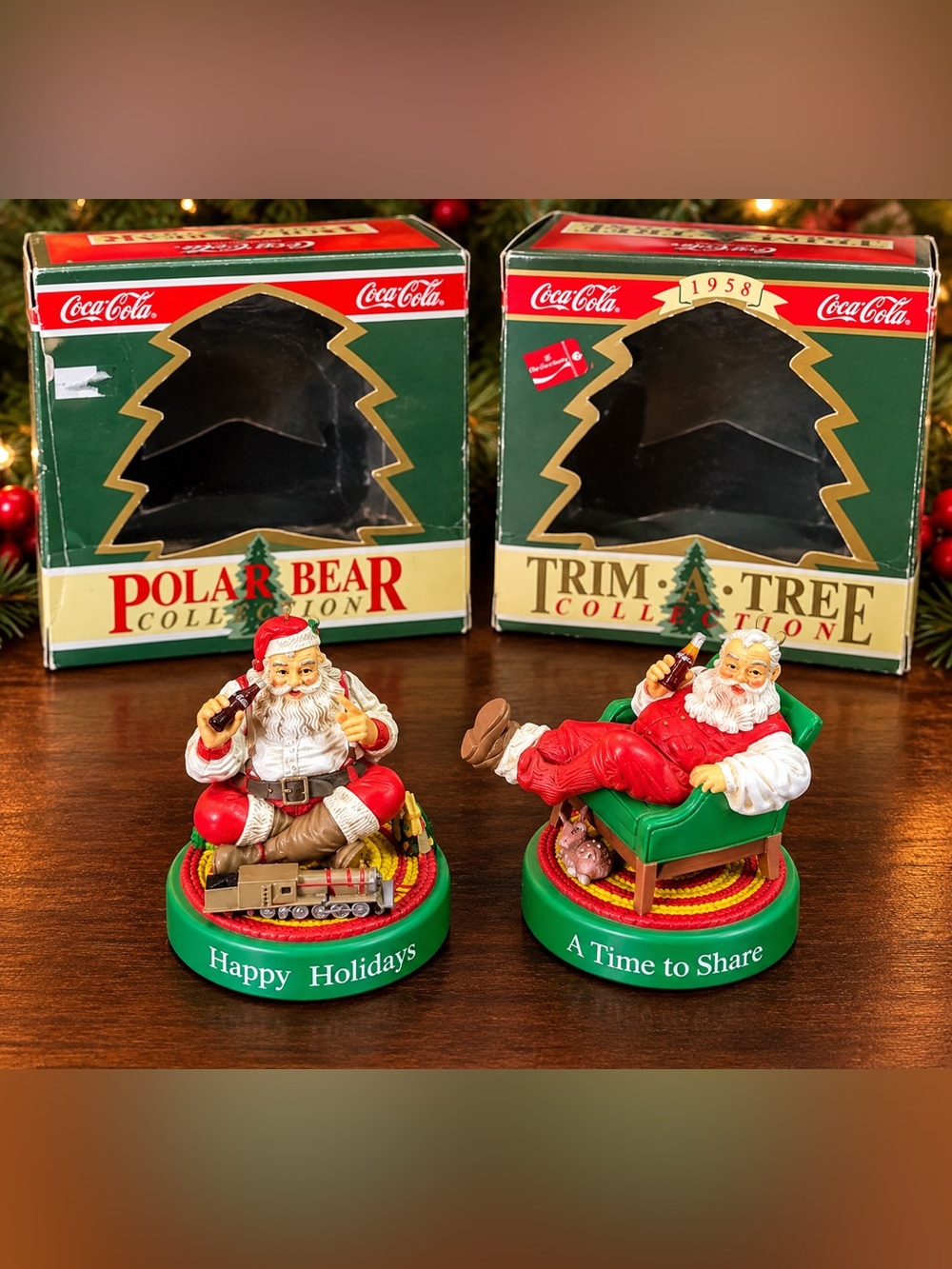 Vintage Coca Cola Santa Christmas Ornaments Lot of 2 1990s Coke Collectibles